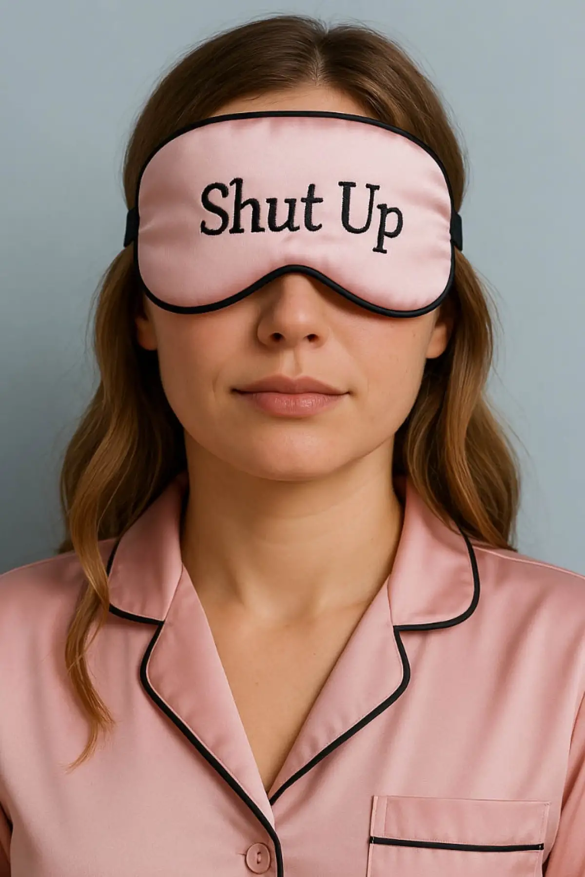 Pembe Renk Shut Up Yazılı Saten Uyku Bandı