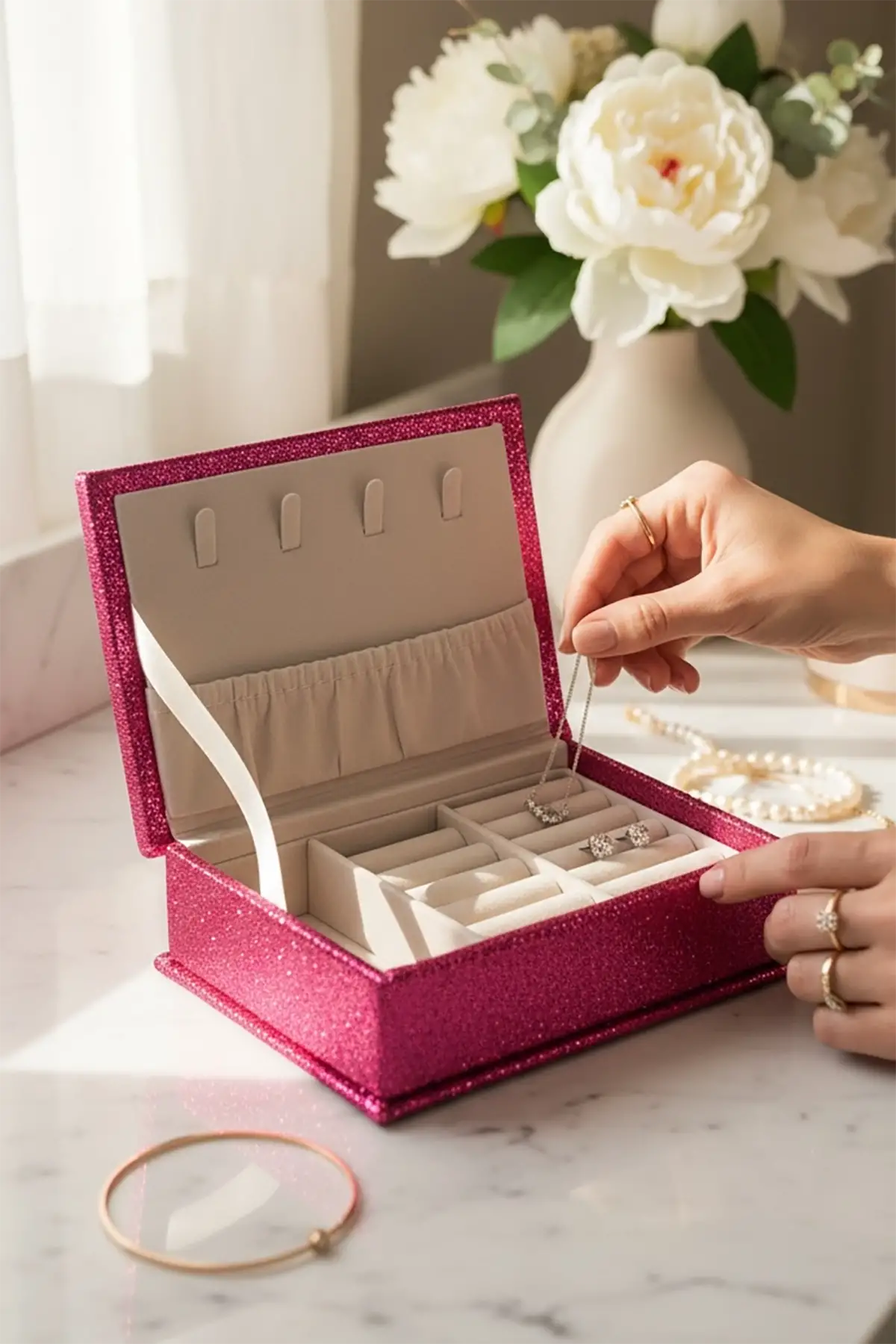 Pembe Renk Sim Detaylı Takı Kutusu