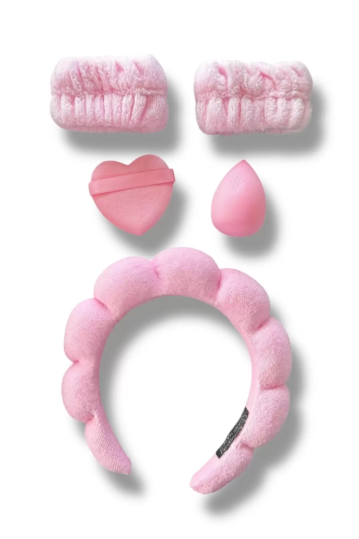 Pembe Renk Spa Taç/ Makyaj Süngeri/ Pudra Süngeri/ Su Emici Havlu Bileklik Set