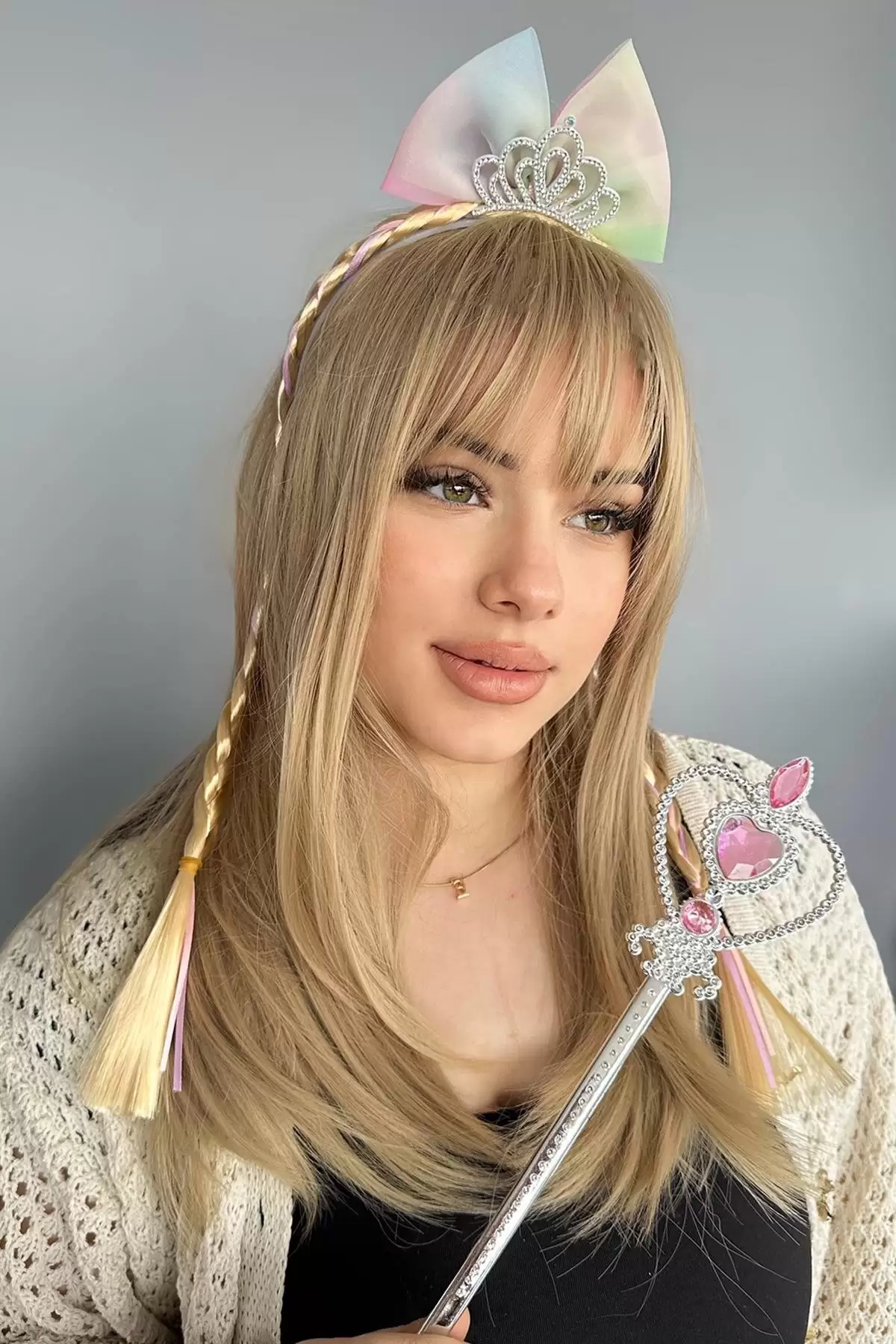 Pembe Renk Taç Asa Frozen Elsa Set