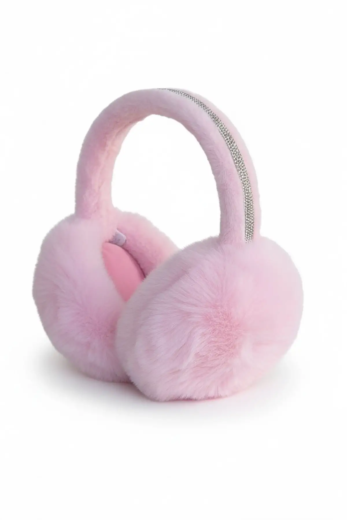 Pembe Renk Taş Detaylı Peluş Kulaklık