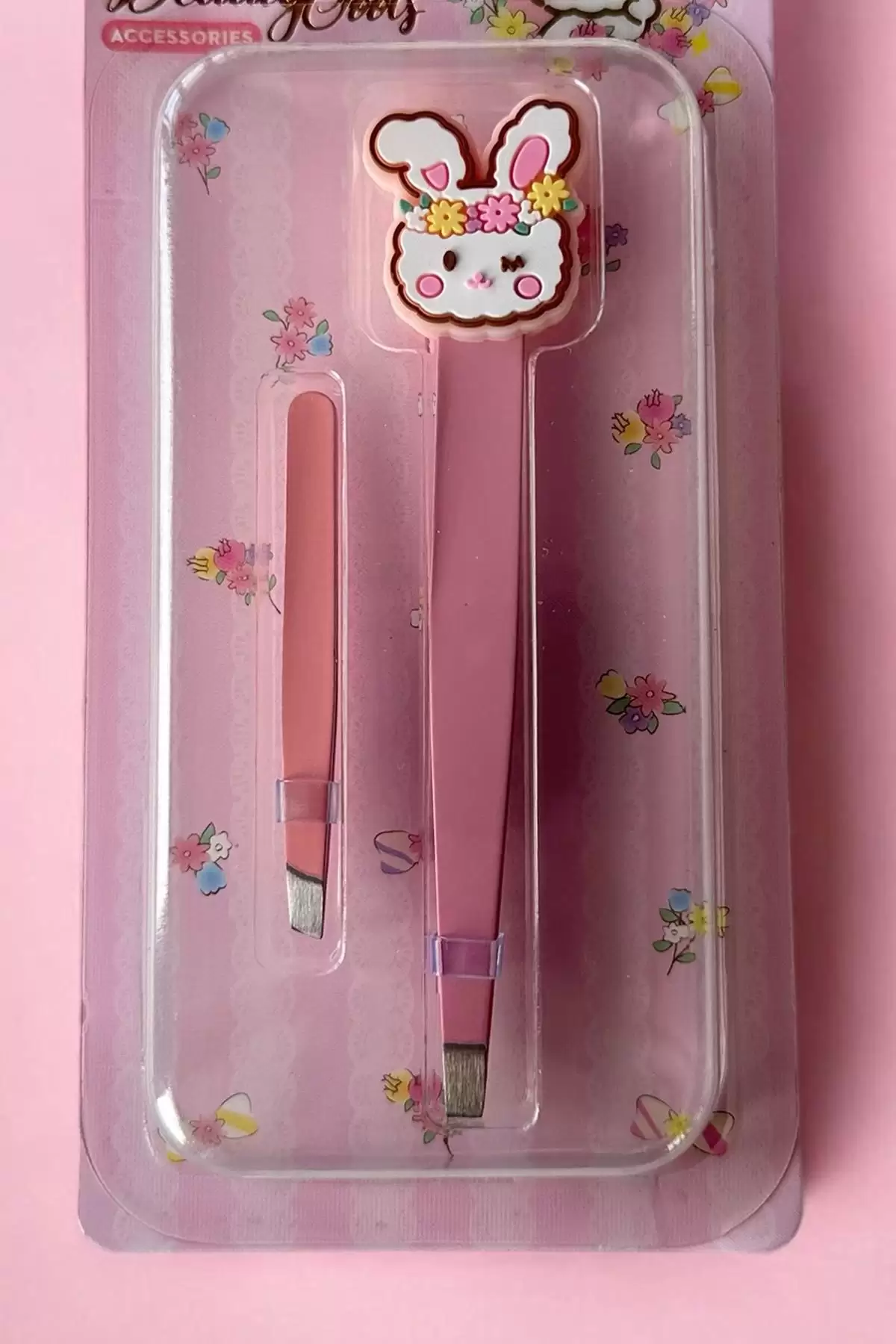 Pembe Renk Tavşan Figürlü 2li Cımbız Set