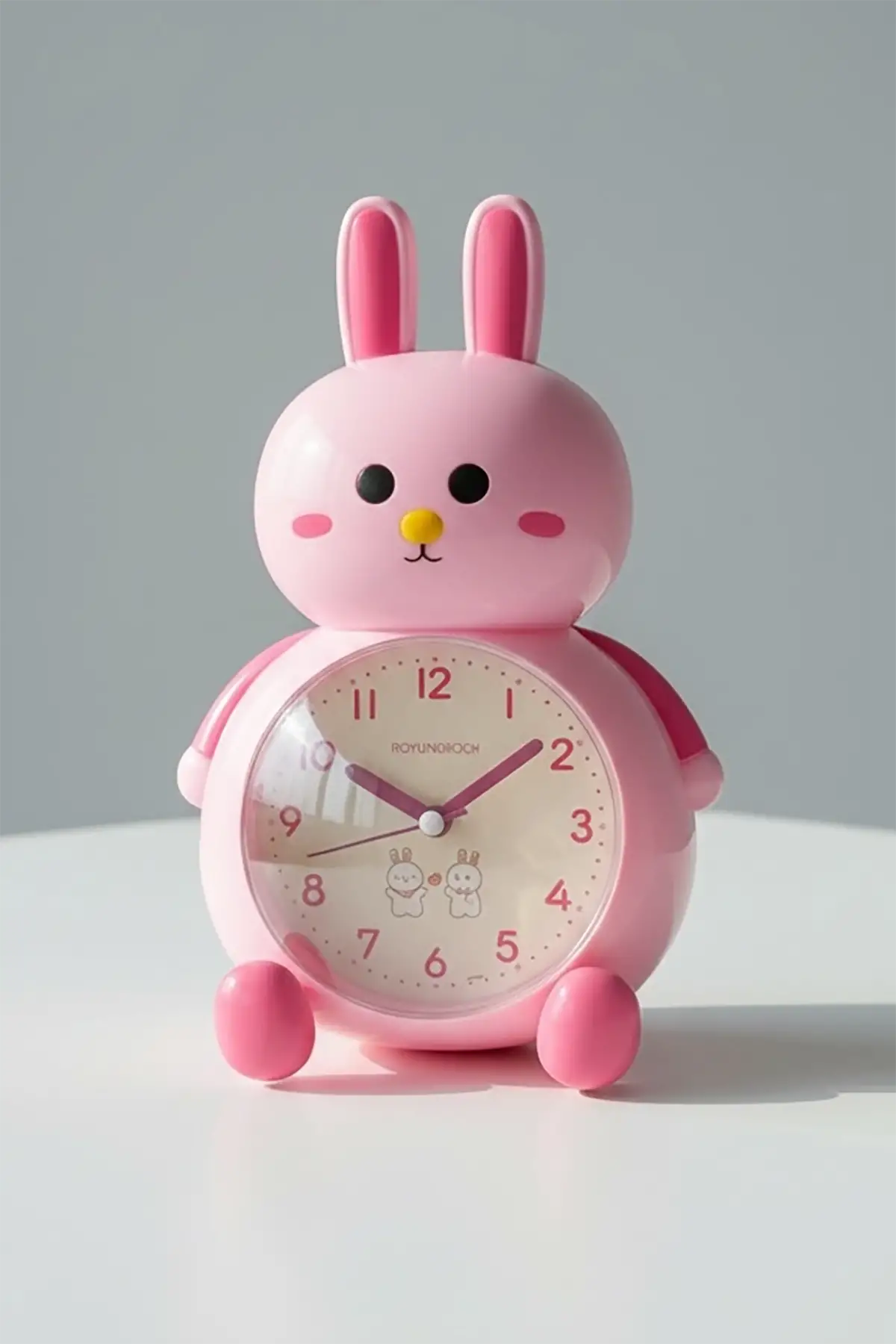 Pembe Renk Tavşan Figürlü Alarmlı Masa Saati