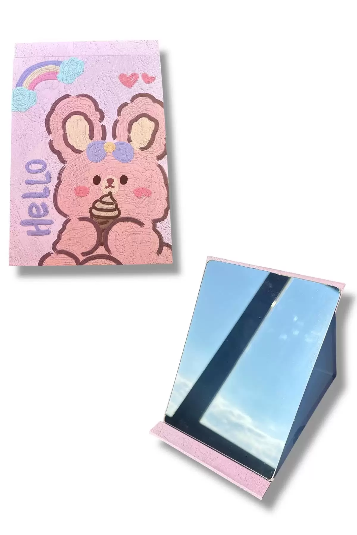 Pembe Renk Tavşan Figürlü Masa Aynası