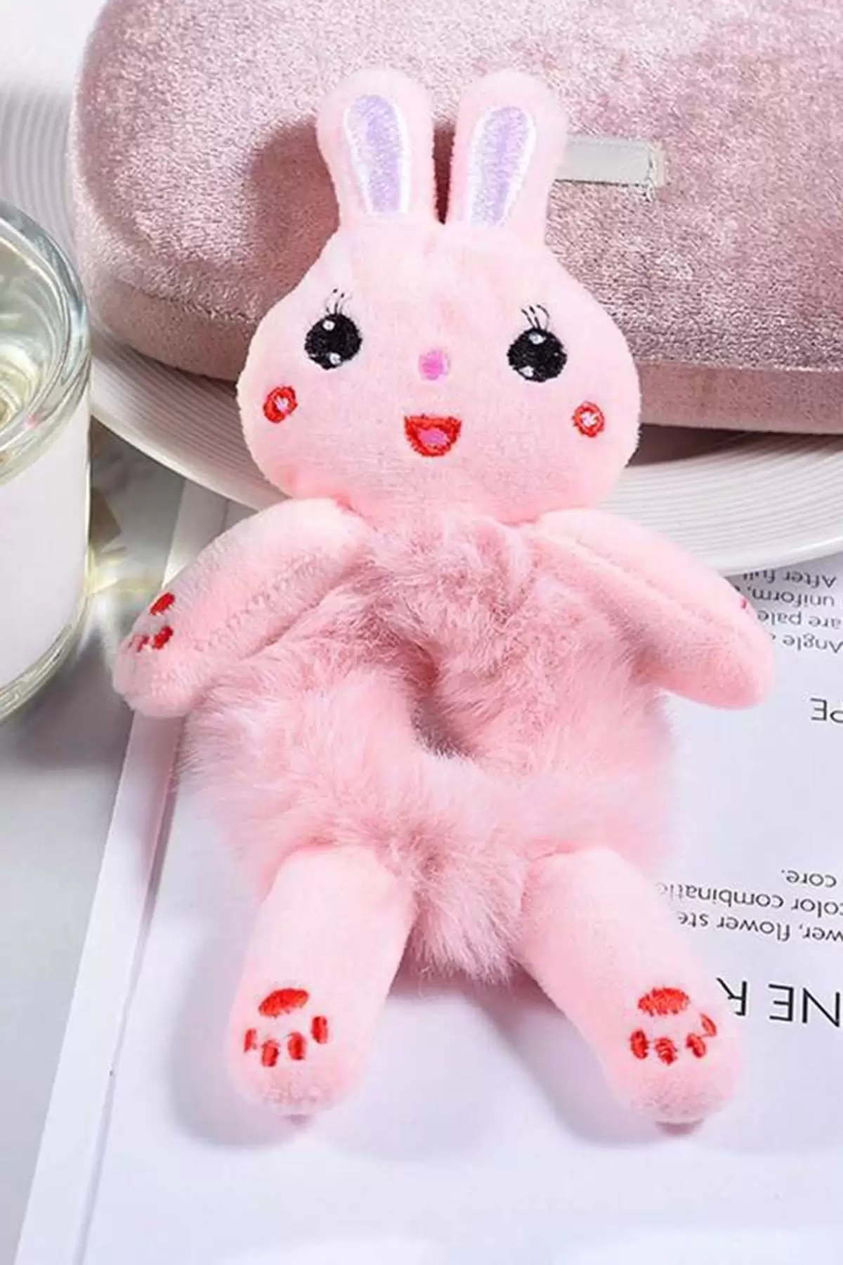 Pembe Renk Tavşan Figürlü Peluş Simit Toka