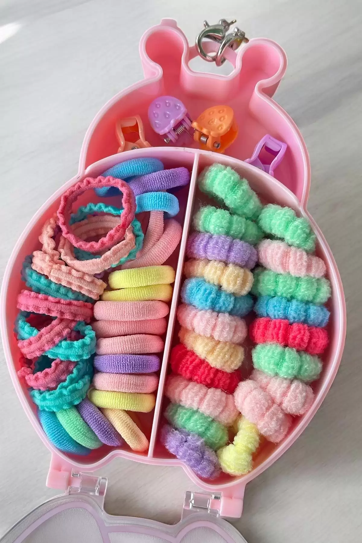 Pembe Renk Uğur Böceği Figürlü Çantalı Toka Set