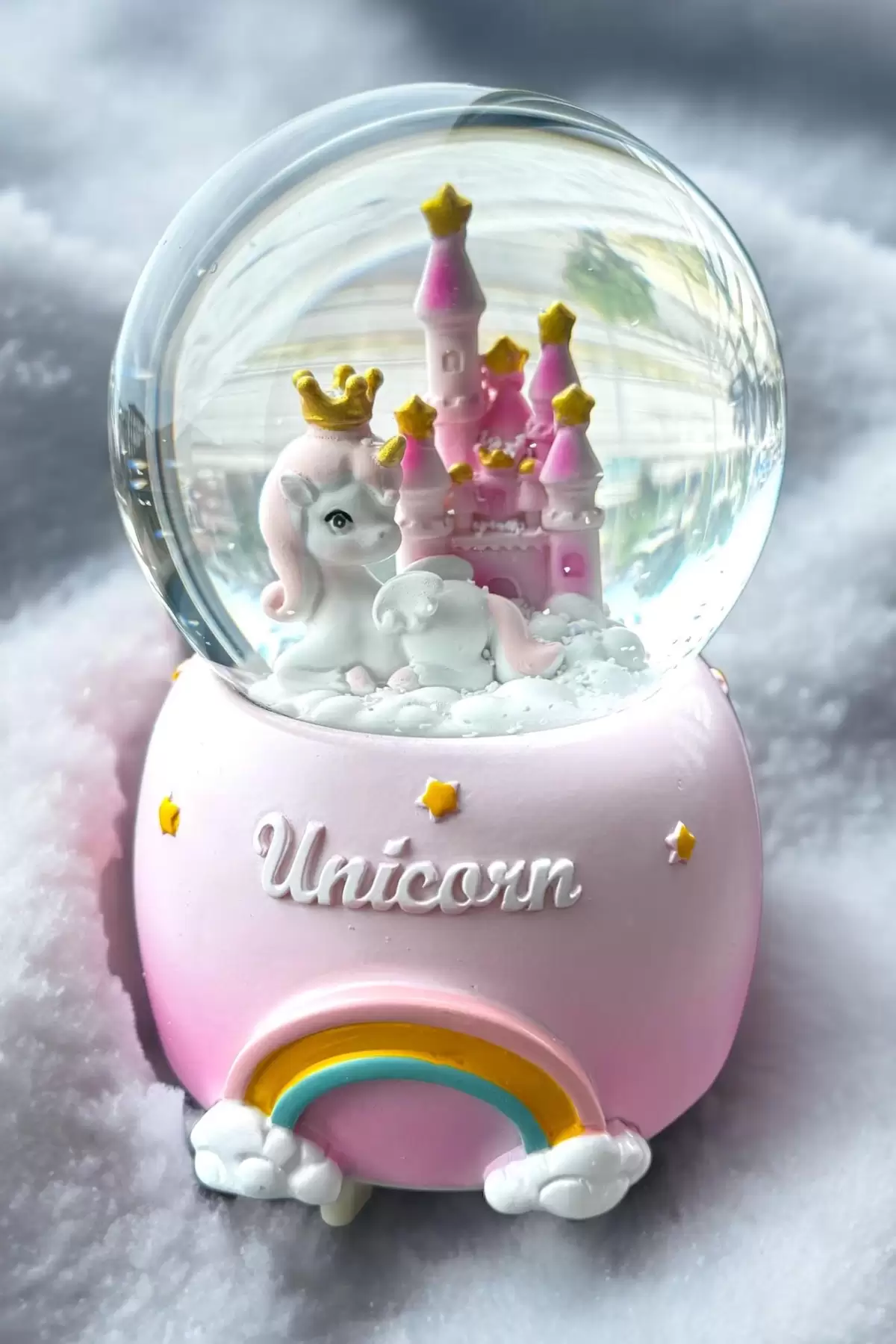 Pembe Renk Unicorn Detaylı Müzikli Ve Işıklı Kar Küresi