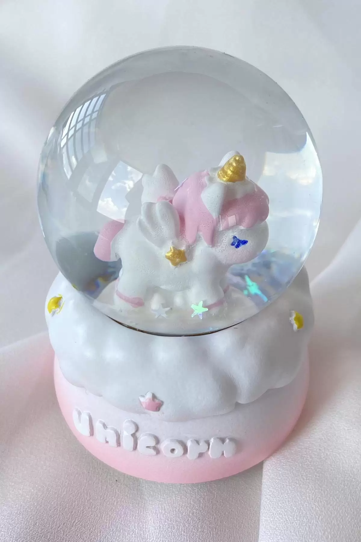 Pembe Renk Unicorn Figürlü Işıklı Kar Küresi