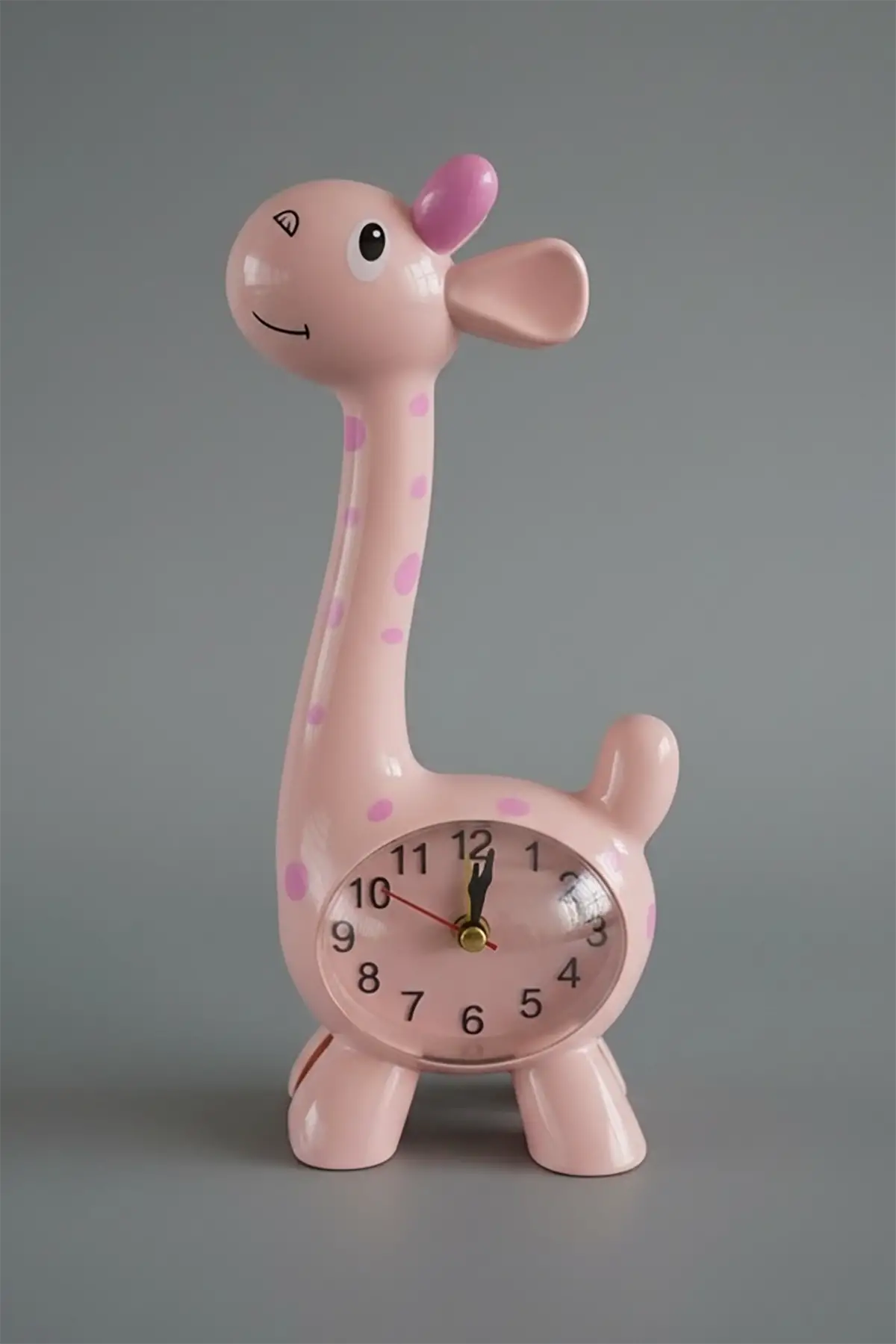 Pembe Renk Zürafa Figürlü Dekoratif Alarmlı Masa Saati