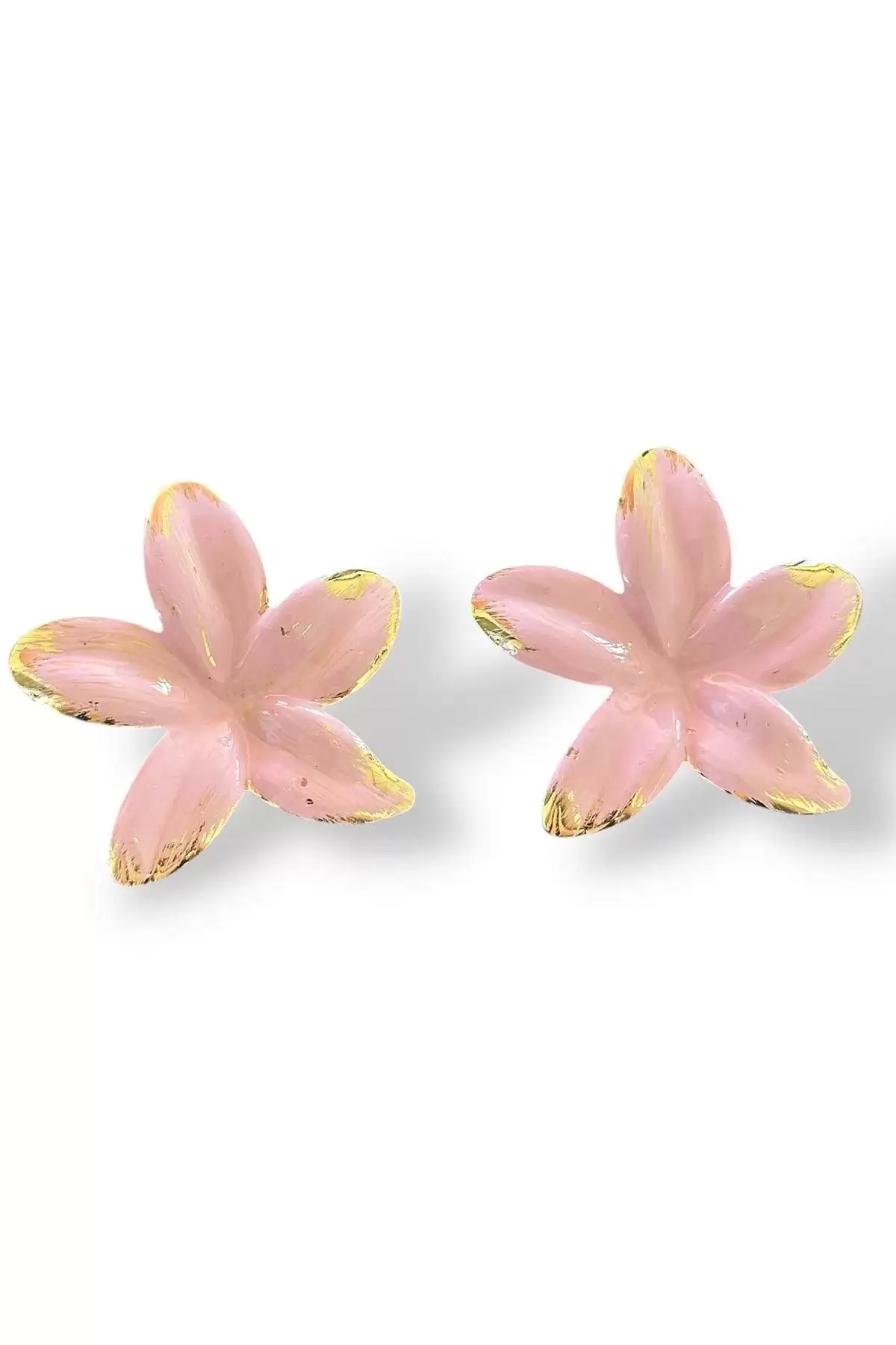 Pembe Ve Altın Renk Çiçek Detaylı Küpe (Çift)