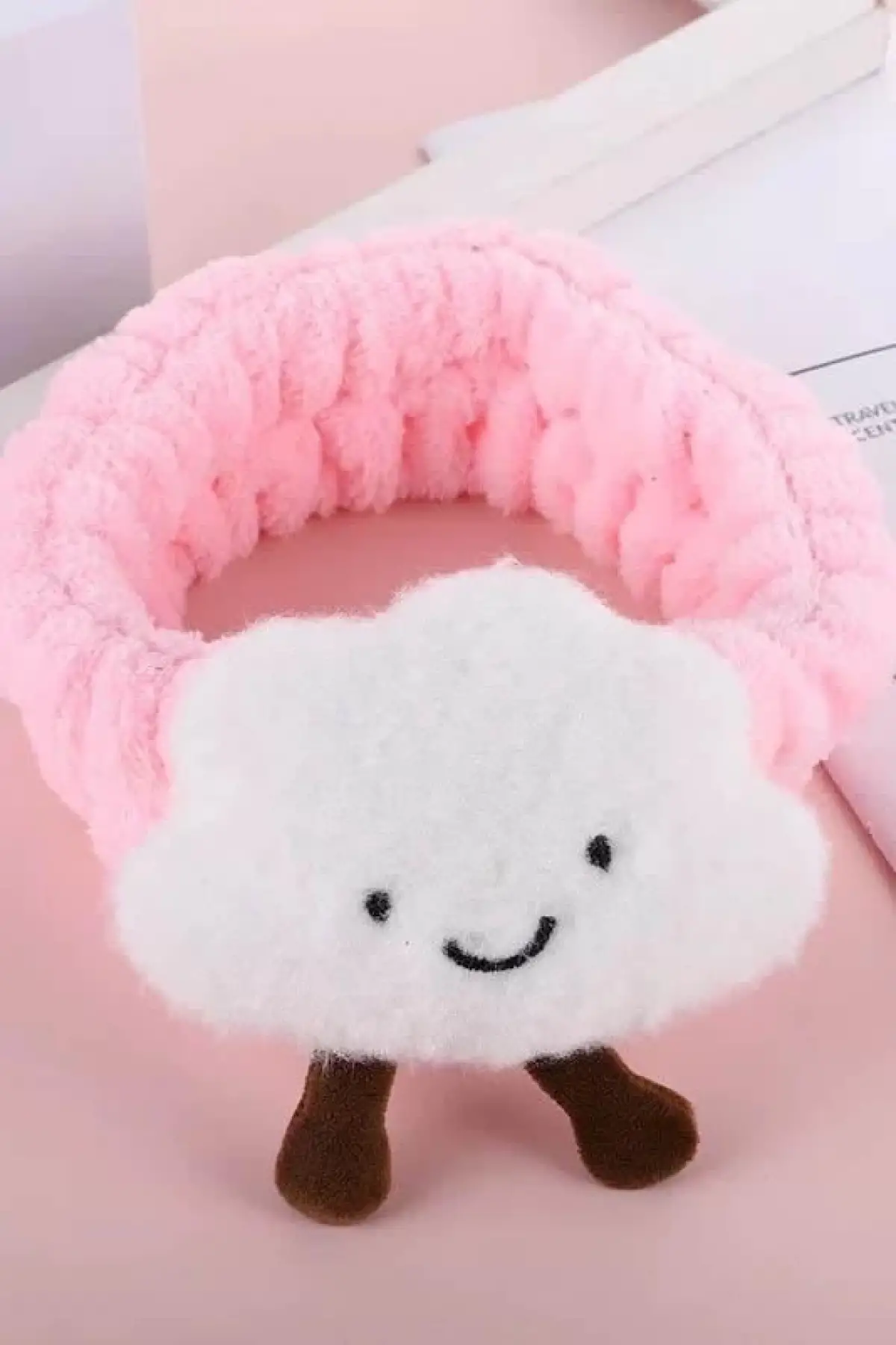 Pembe Ve Beyaz Renk Bulut Figürlü Peluş Saç Bandık