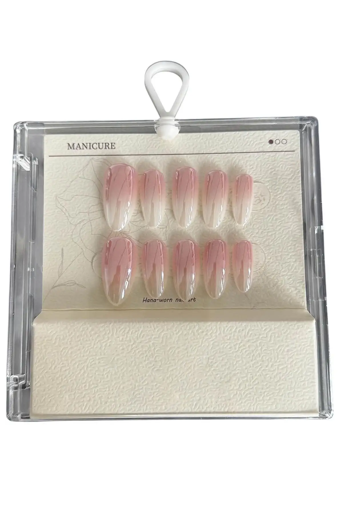 Pembe Ve Beyaz Renk Jel Tırnak Görünümlü 10lu Takma Tınak Set (Yapıştırıcılı)