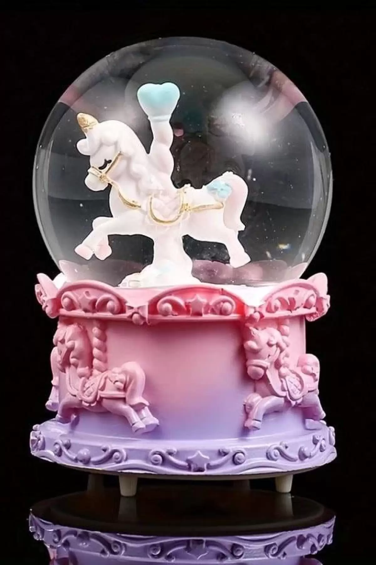 Pembe Ve Mor Renk Unicorn Detaylı  Müzikli Ve Işıklı Kar Küresi