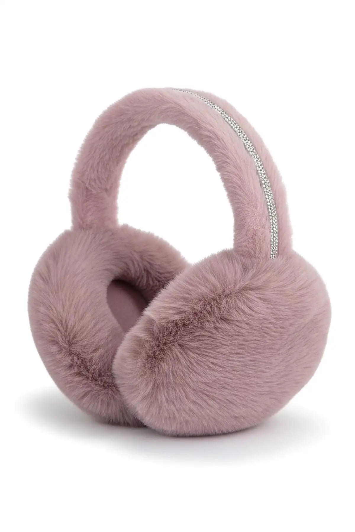 Pudra Renk Taş Detaylı Peluş Kulaklık