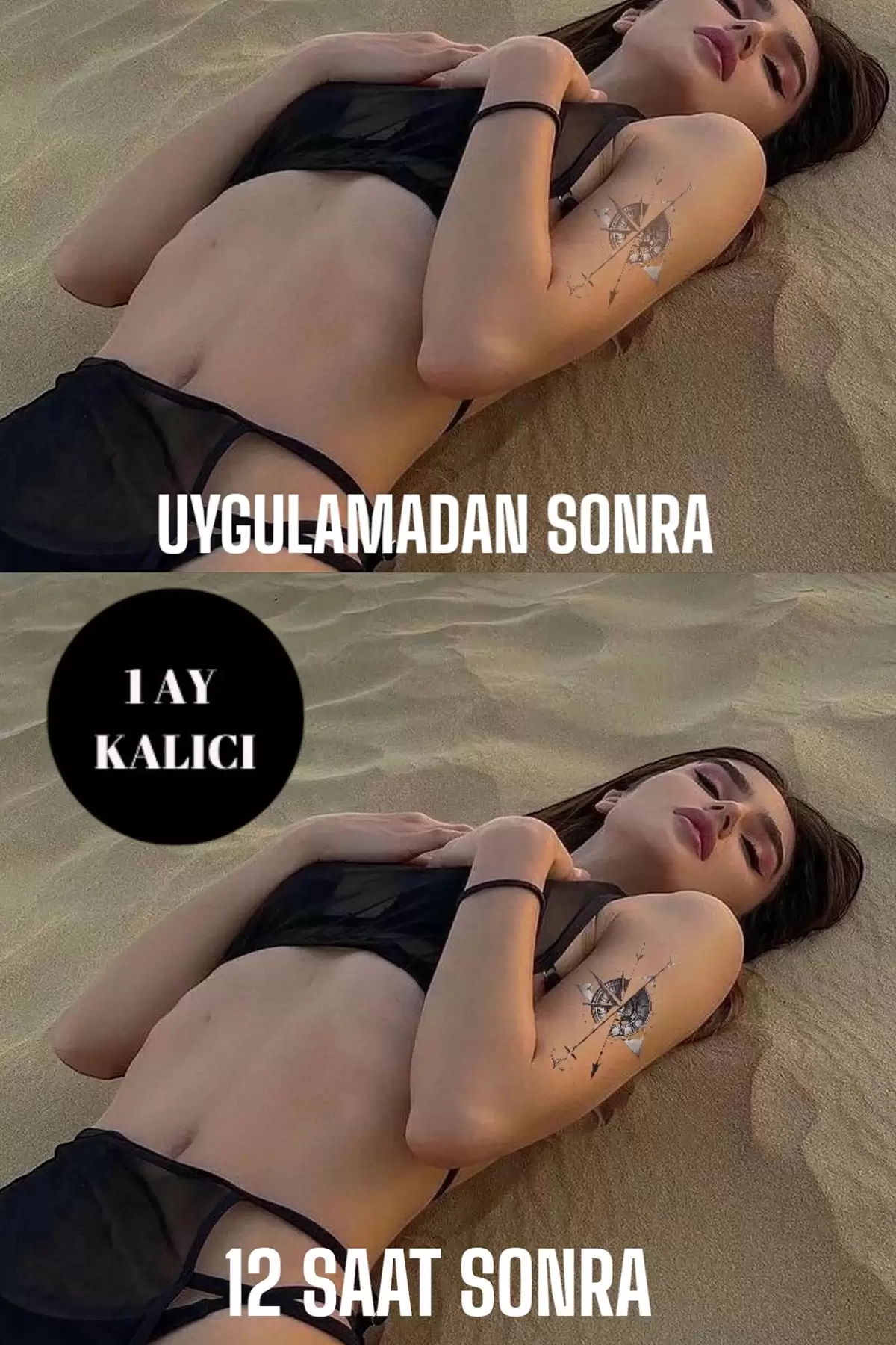 Pusula Figürlü 12 Saat Sonra Kararan Geçici Dövme Tattoo