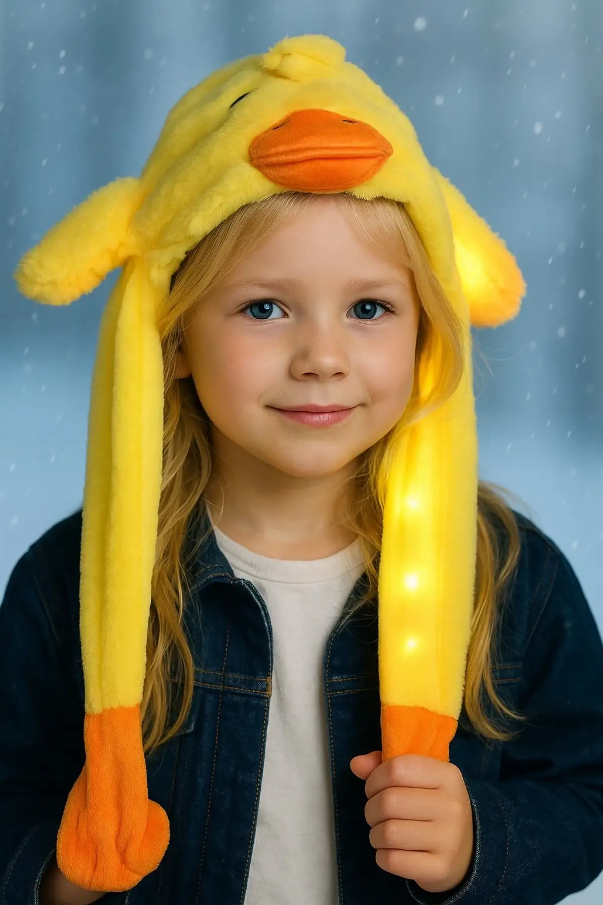 Sarı Renk Ördek Figürlü Işıklı Kulakları Oynayan Peluş Şapka