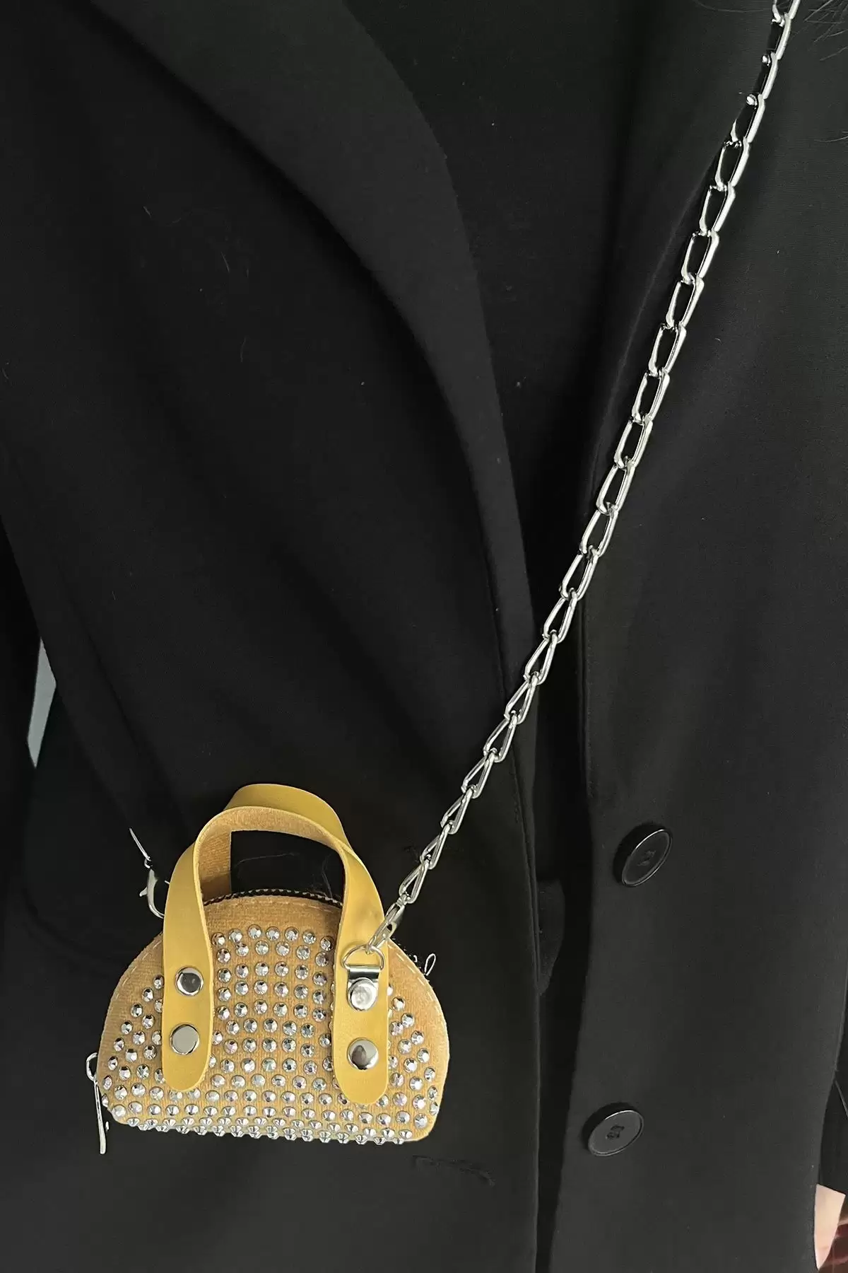 Sarı Renk Taş Detaylı Mini Boy Kadın Süet Çanta