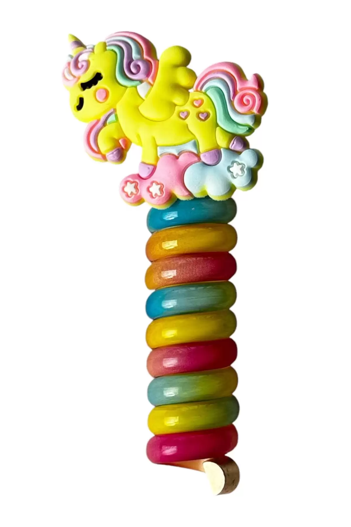 Sarı Renk Unicorn Figürlü Yaylı Spiral Toka