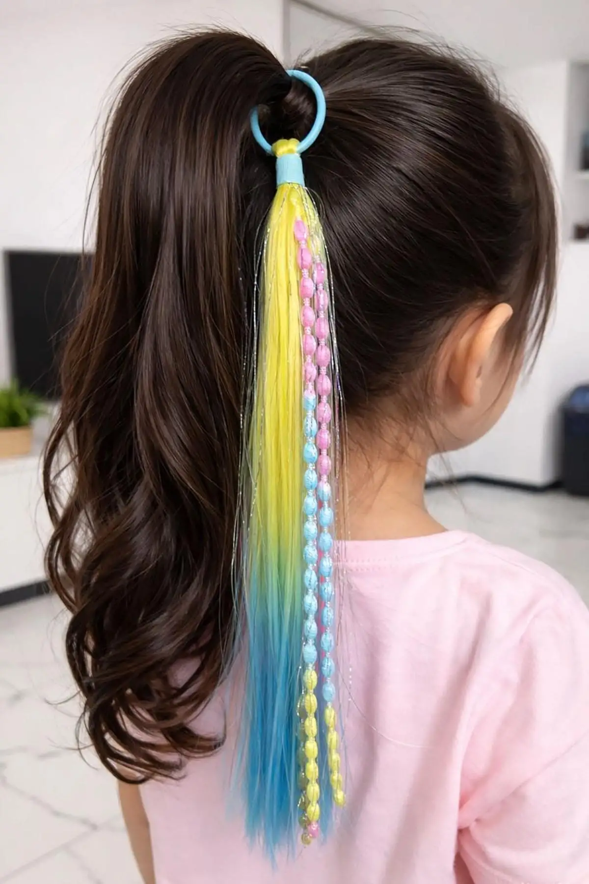 Sarı Ve Mavi Renk Saç Detaylı Lastik Toka