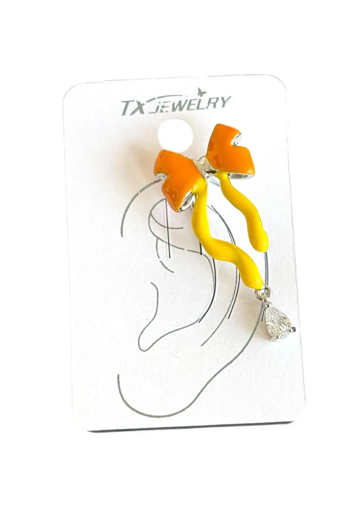 Sarı Ve Turuncu Renk Kurdele Figürlü 14K Altın Kaplama TX Ear Cuff (Tek)