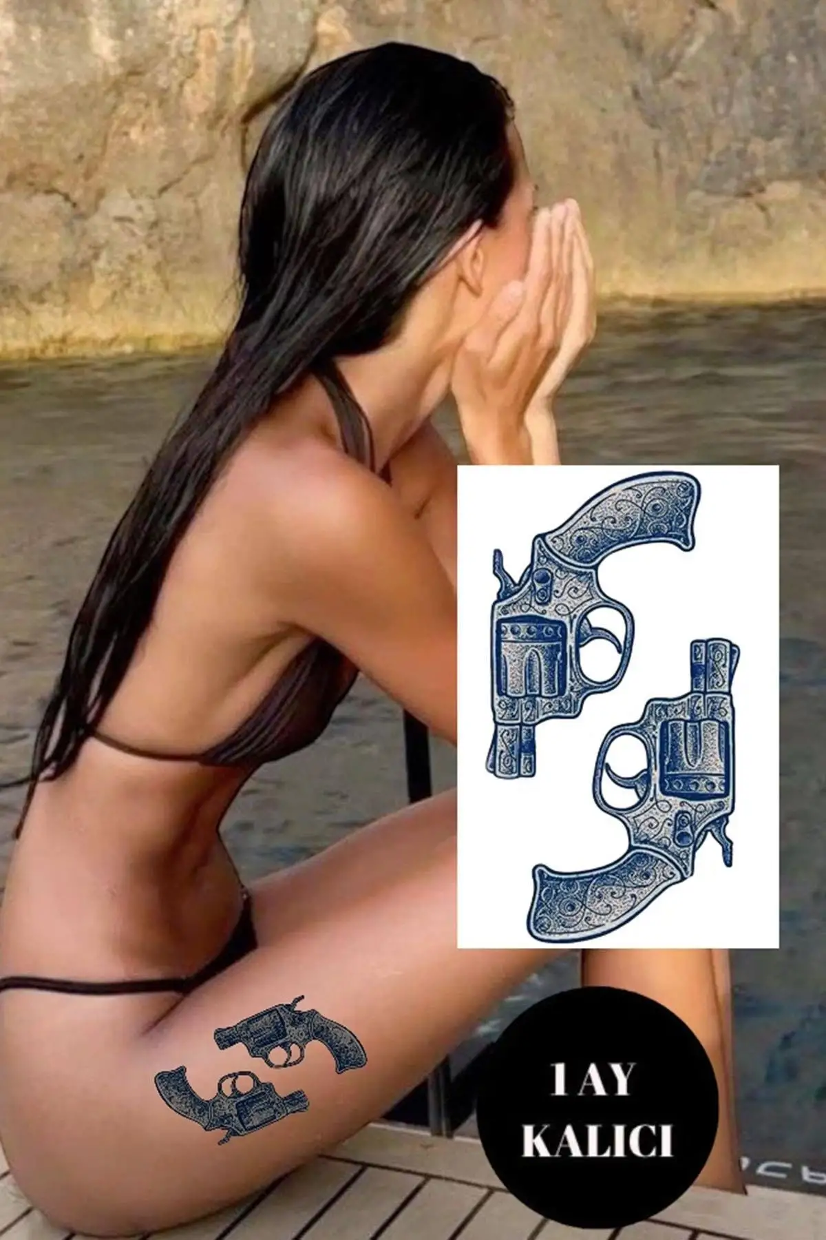 Silah Figürlü 12 Saat Sonra Kararan Geçici Dövme Tattoo