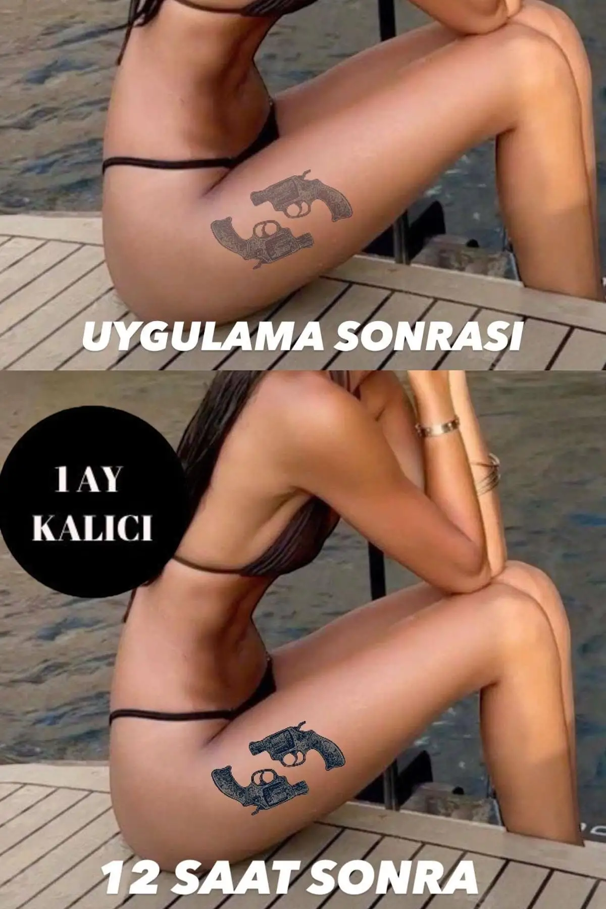 Silah Figürlü 12 Saat Sonra Kararan Geçici Dövme Tattoo