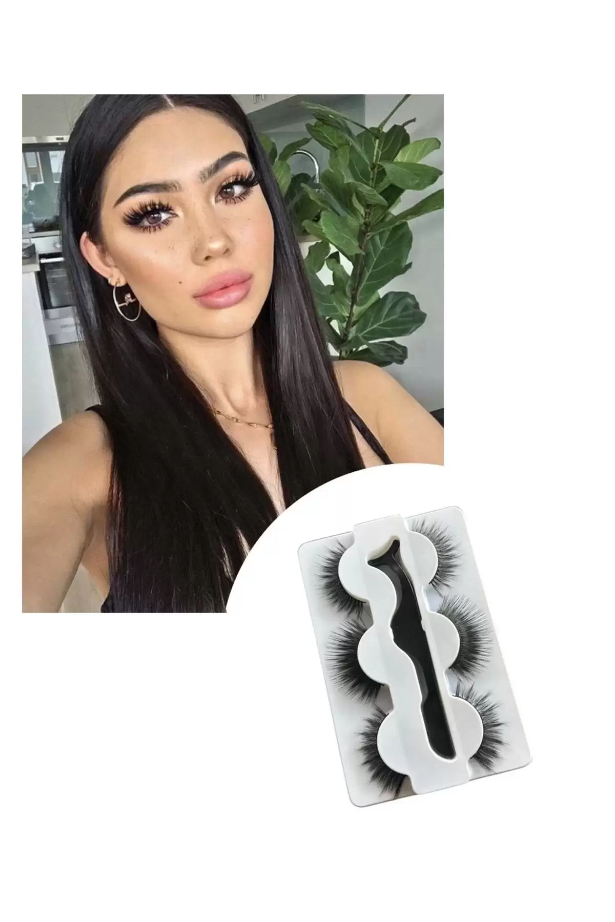 Siyah Renk 3lü Takma Kirpik Ve Kirpik Takma Aparatı Set