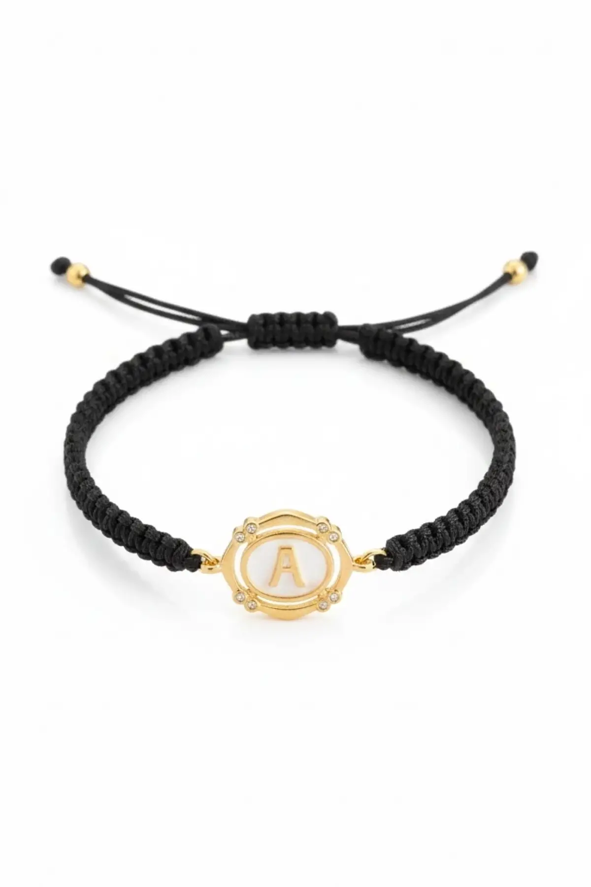 Siyah Renk A Harf Asansörlü Çelik İp Bileklik