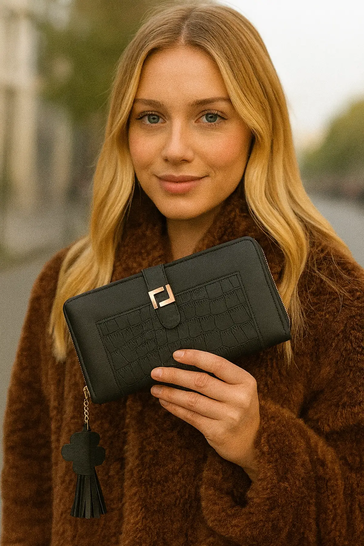 Siyah Renk Deri Kadın Cüzdan