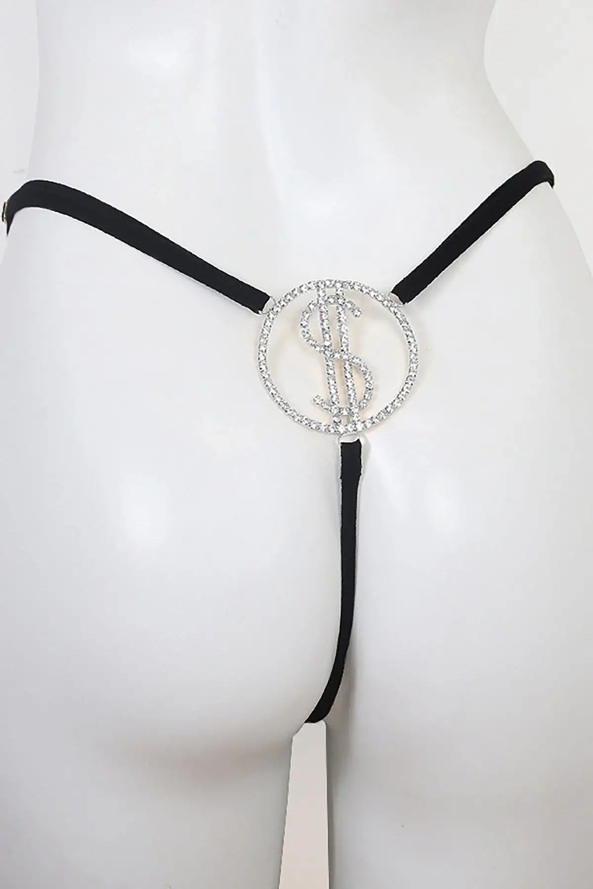 Siyah Renk Dolar Figürlü Taş Detaylı Tanga