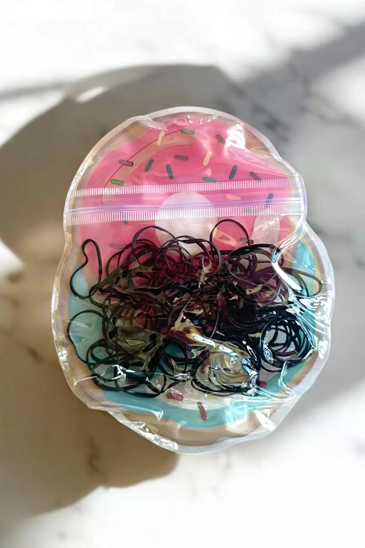 Siyah Renk Donut Figürlü Perma Paket Lastik Toka