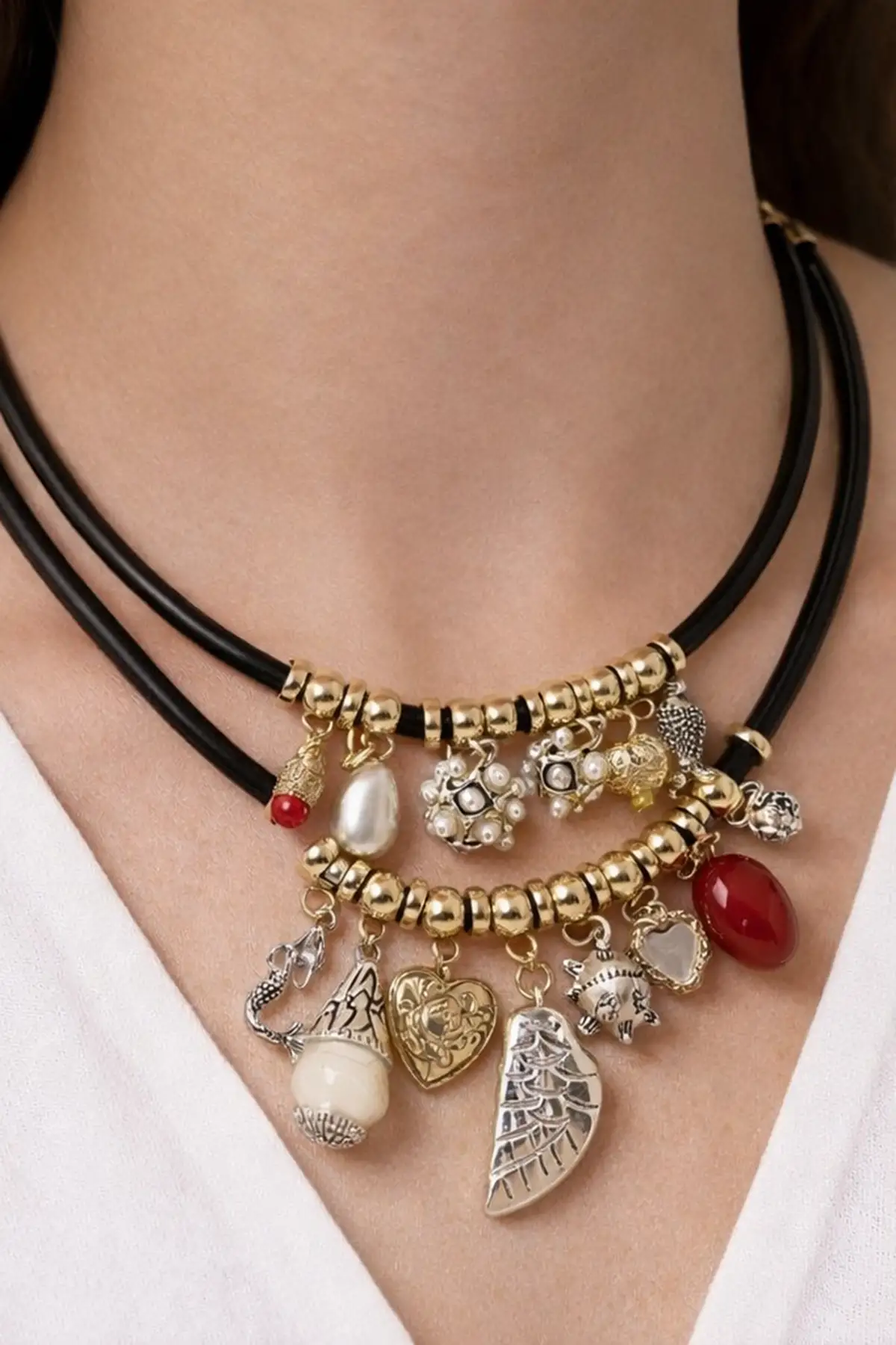 Siyah Renk İkili Tasarım Kolye