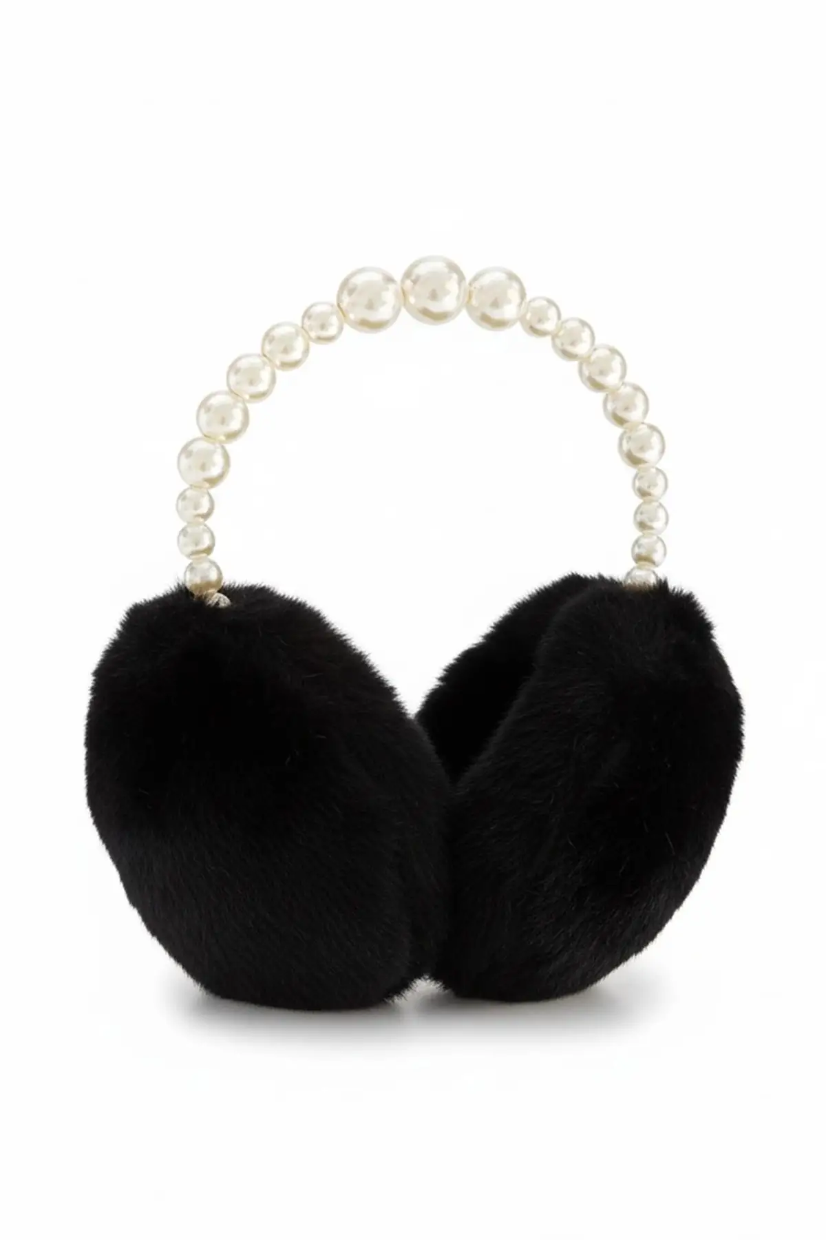 Siyah Renk İnci Detaylı Peluş Kulaklık