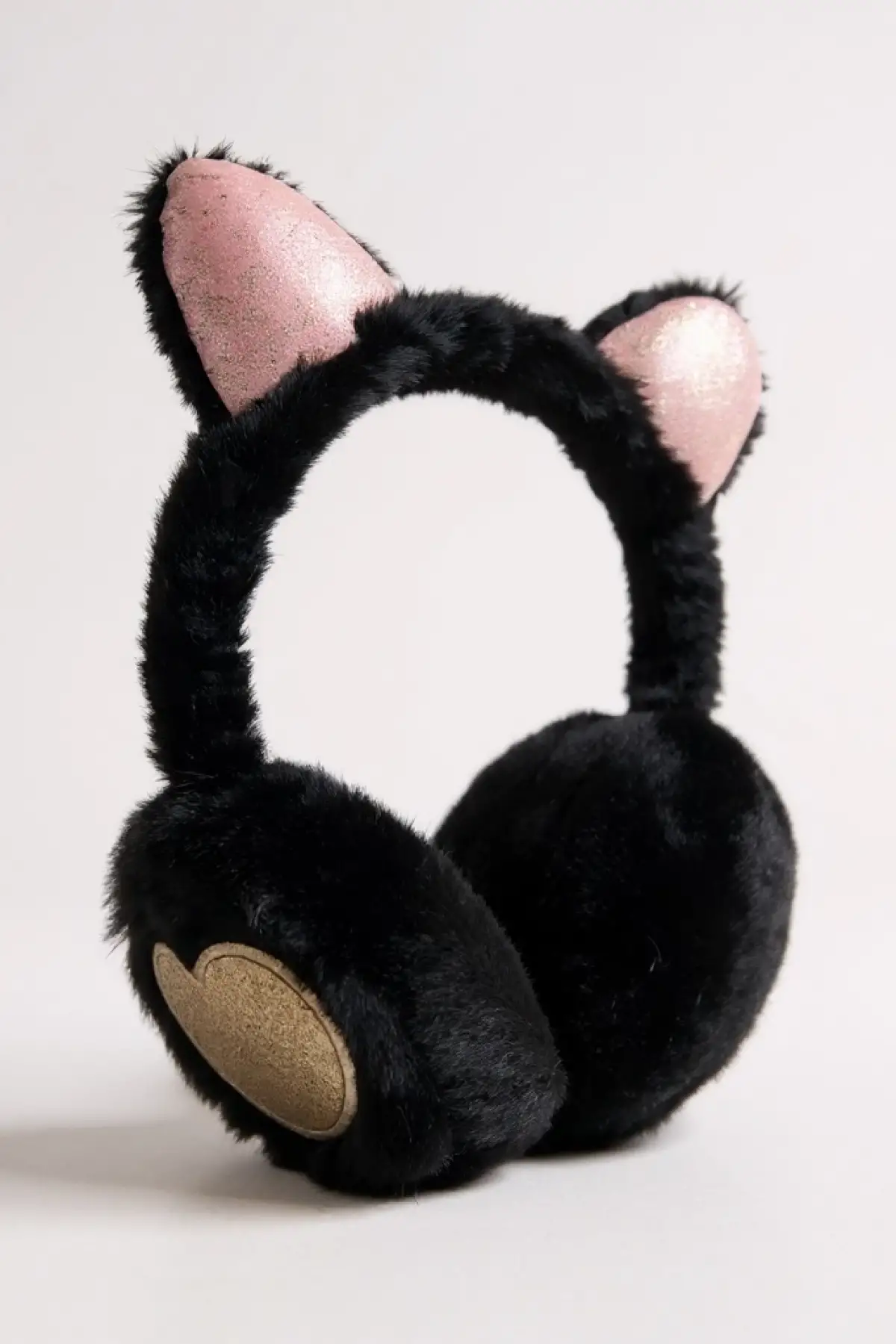 Siyah Renk Kalp Figürlü Kulaklı Çocuk Peluş Kulaklık