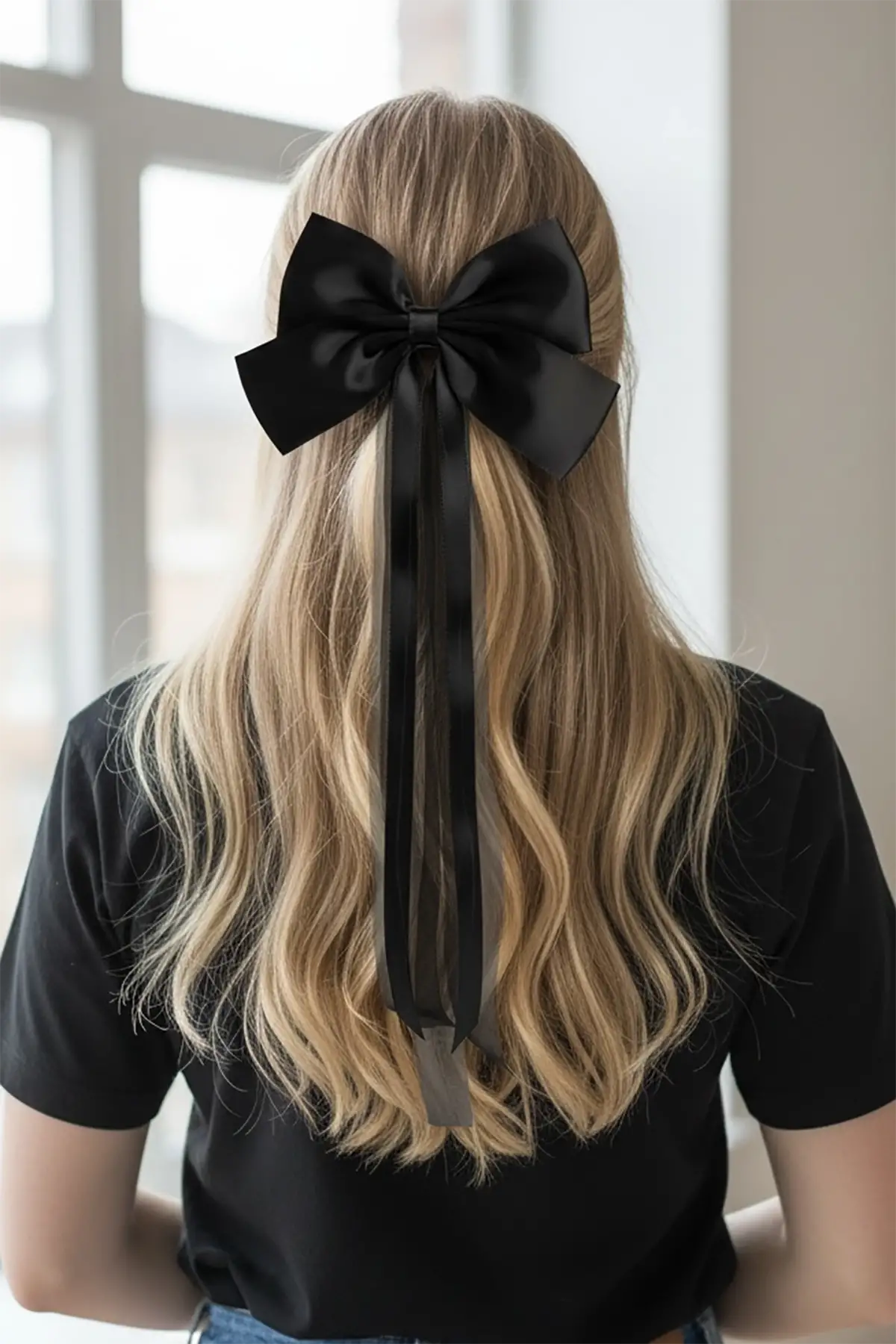 Siyah Renk Kurdele Detaylı Pens Toka