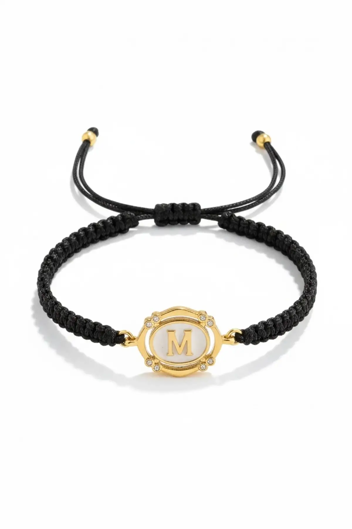Siyah Renk M Harf Asansörlü Çelik İp Bileklik