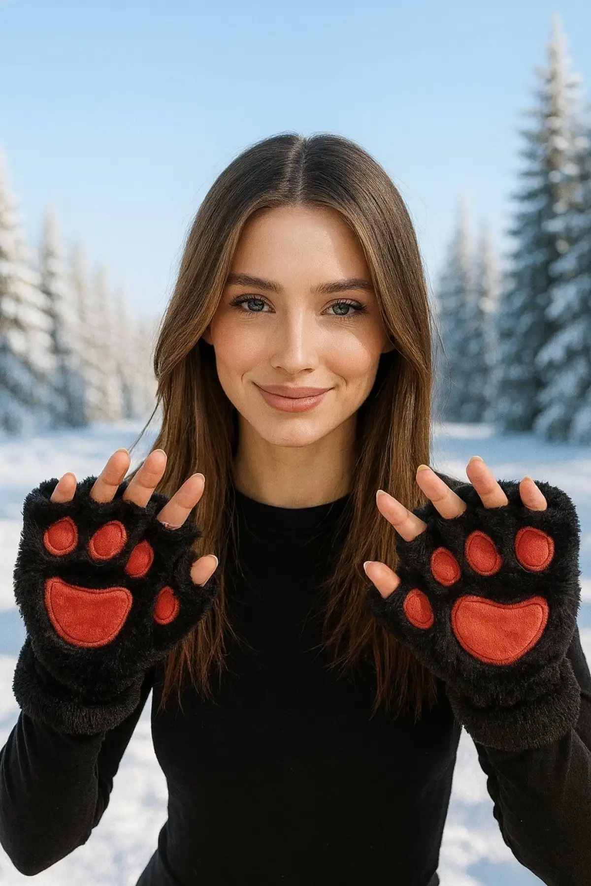 Siyah Renk Pati Figürlü Eldiven