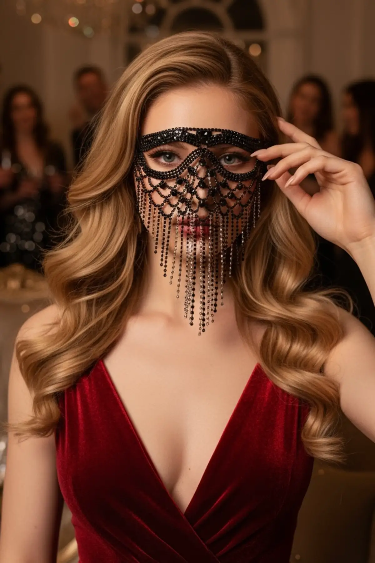 Siyah Renk Taş Detaylı Parti Maskesi