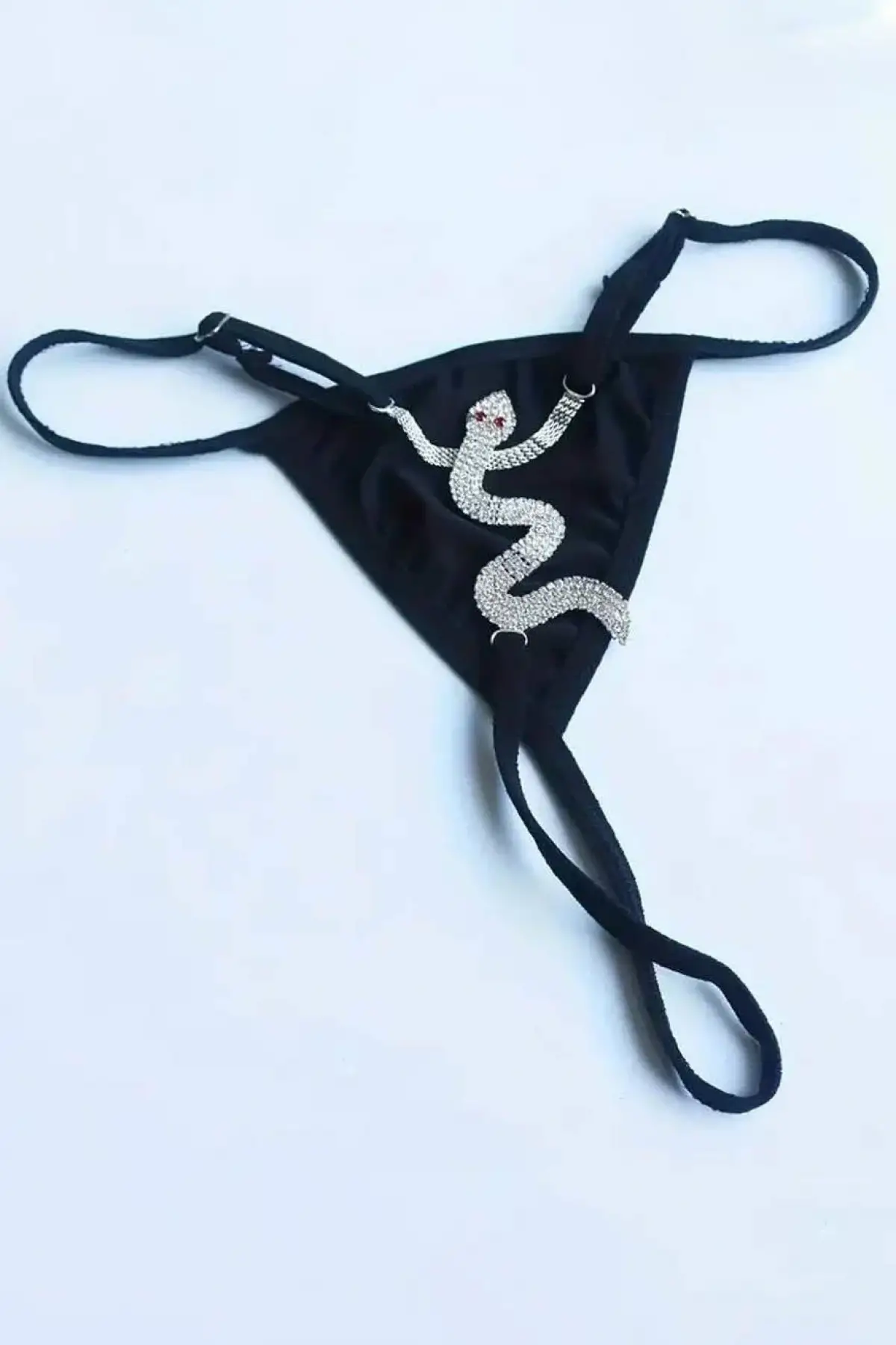 Siyah Renk Yılan Figürlü Taş Detaylı Tanga