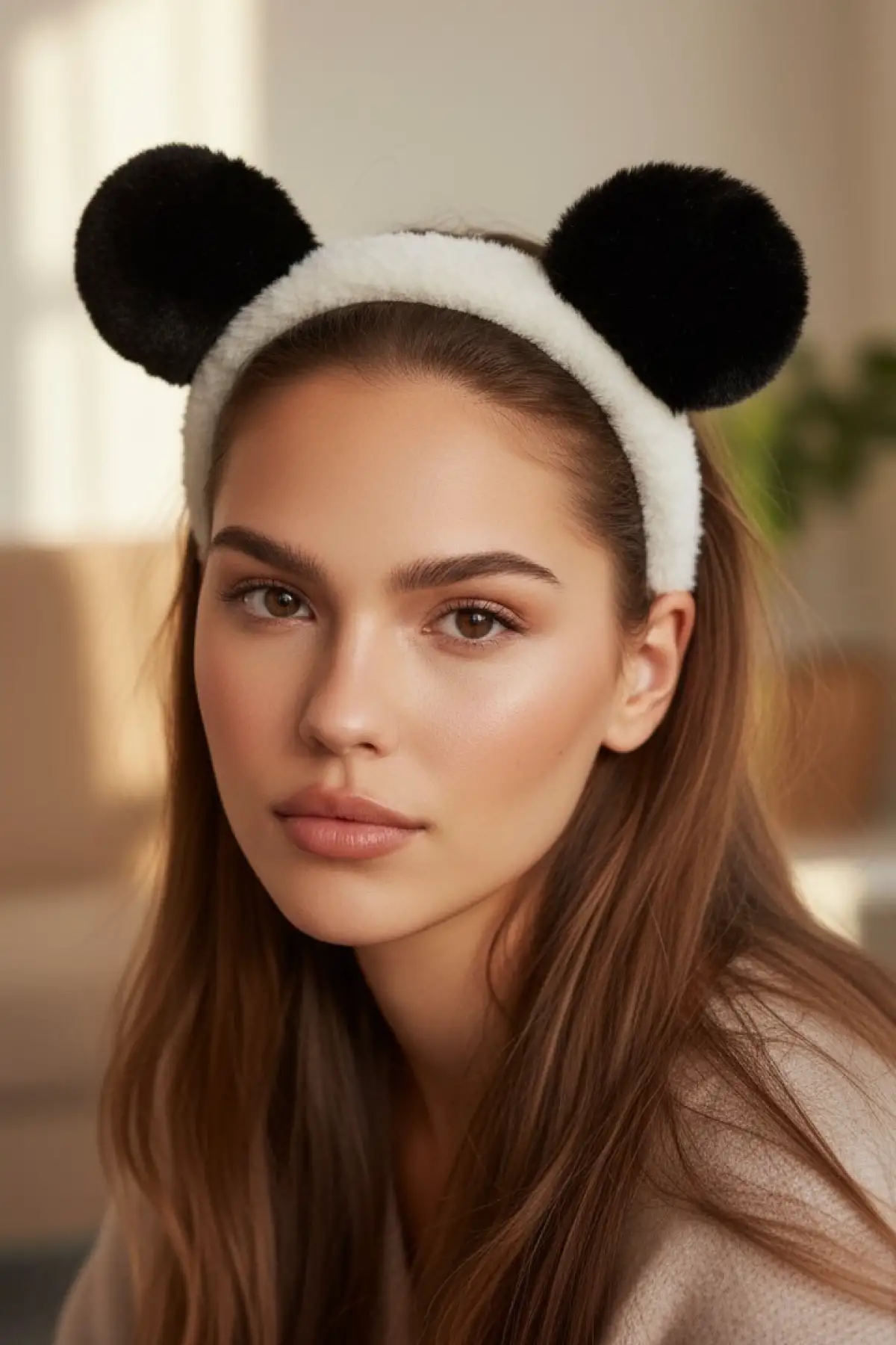 Siyah Ve Beyaz Renk Panda Figürlü Peluş Taç