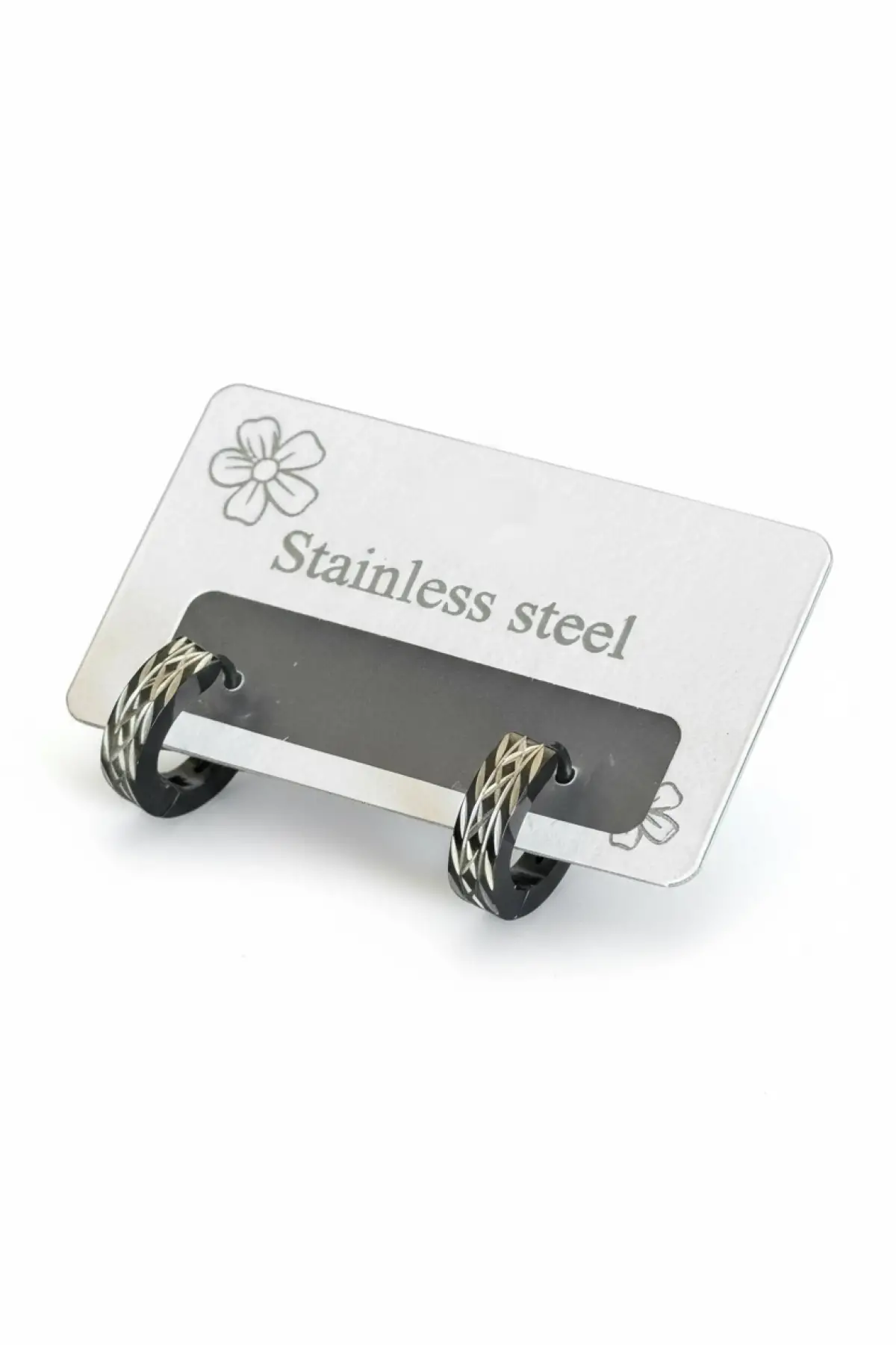 Siyah Ve Gümüş Renk Çelik Halka Küpe (Çift)