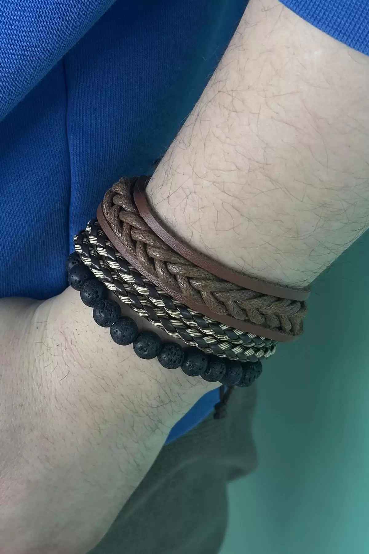 Siyah Ve Kahve Renk Erkek Çoklu Deri Bileklik