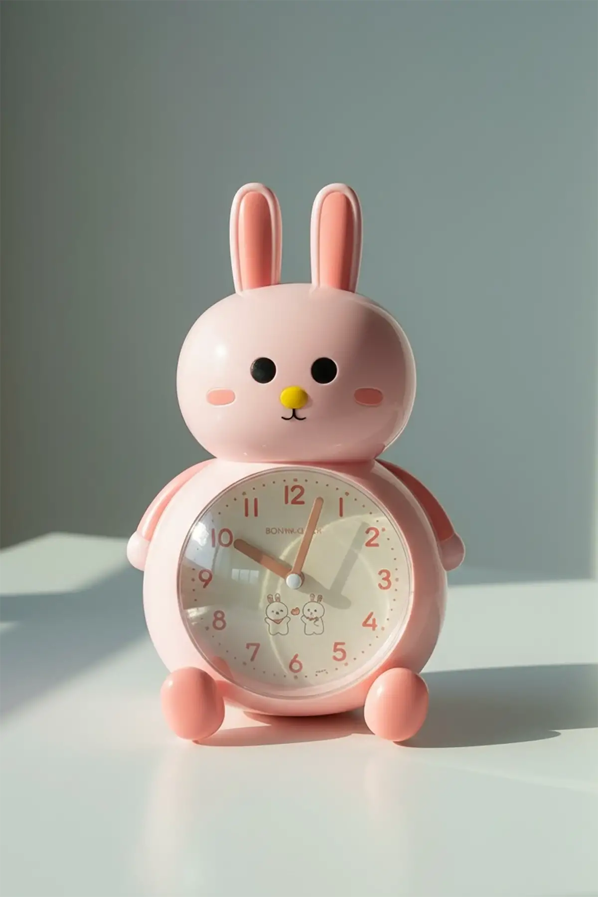 Somon Renk Tavşan Figürlü Alarmlı Masa Saati