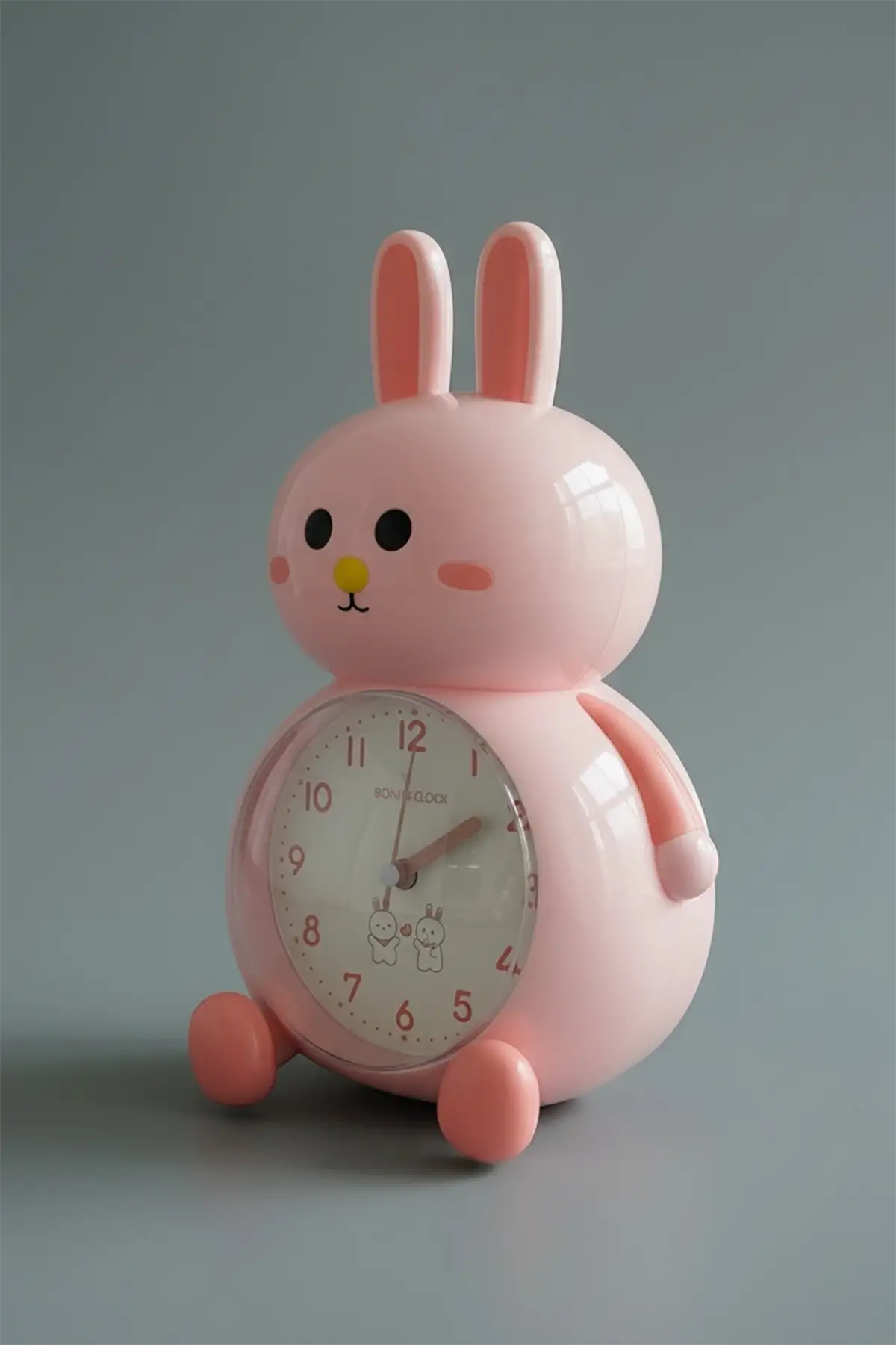 Somon Renk Tavşan Figürlü Alarmlı Masa Saati