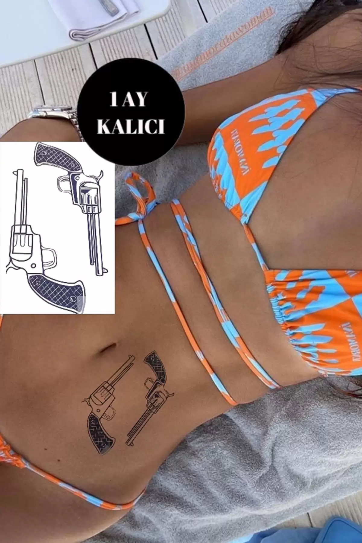 Tabanca Figürlü 12 Saat Sonra Kararan Geçici Dövme Tattoo