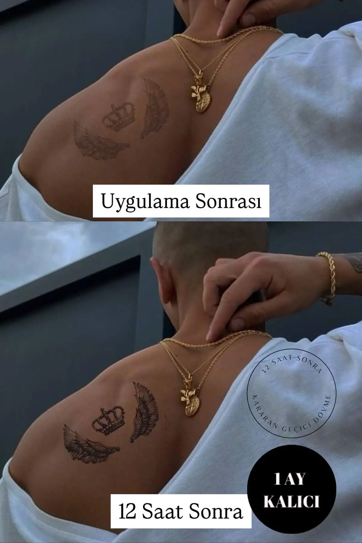 Taç Ve Kanat Figürlü 12 Saat Sonra Kararan Geçici Dövme Tattoo