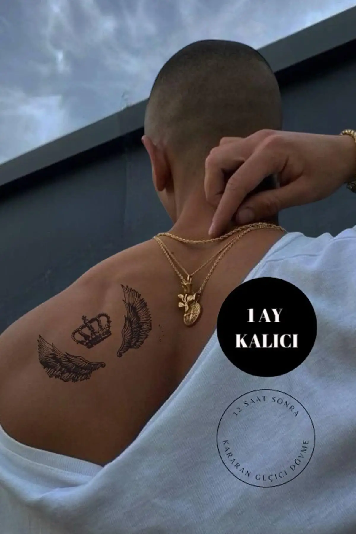 Taç Ve Kanat Figürlü 12 Saat Sonra Kararan Geçici Dövme Tattoo