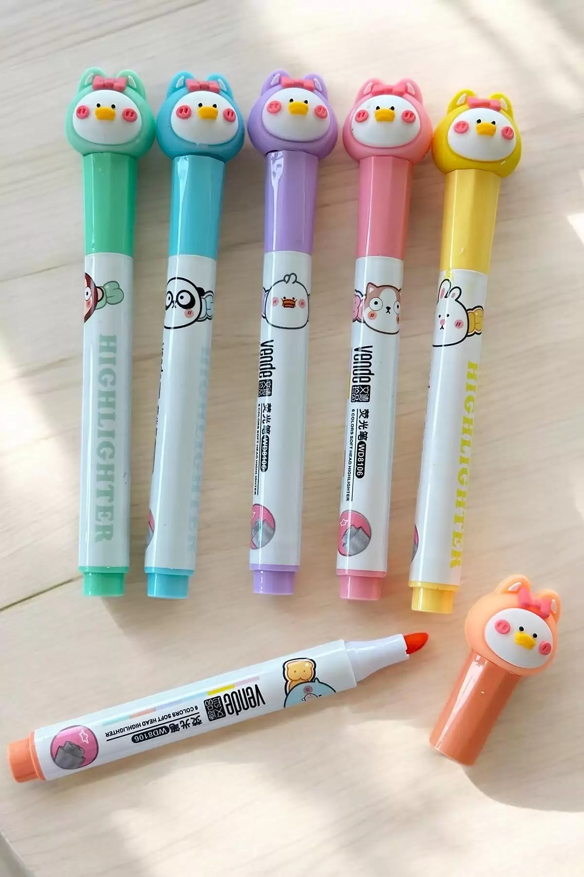 Tavuk Figürlü 6lı Fosforlu Kalem Set
