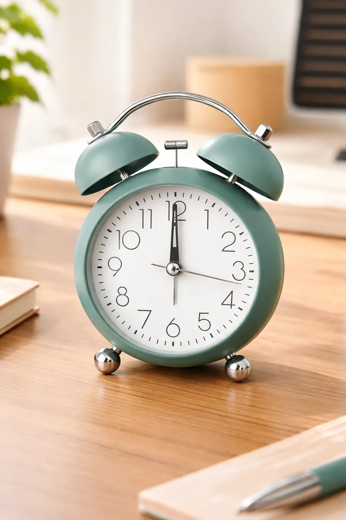 Turkuaz Renk Mini Dekoratif Işıklı Alarmlı Yuvarlak Masa Saati