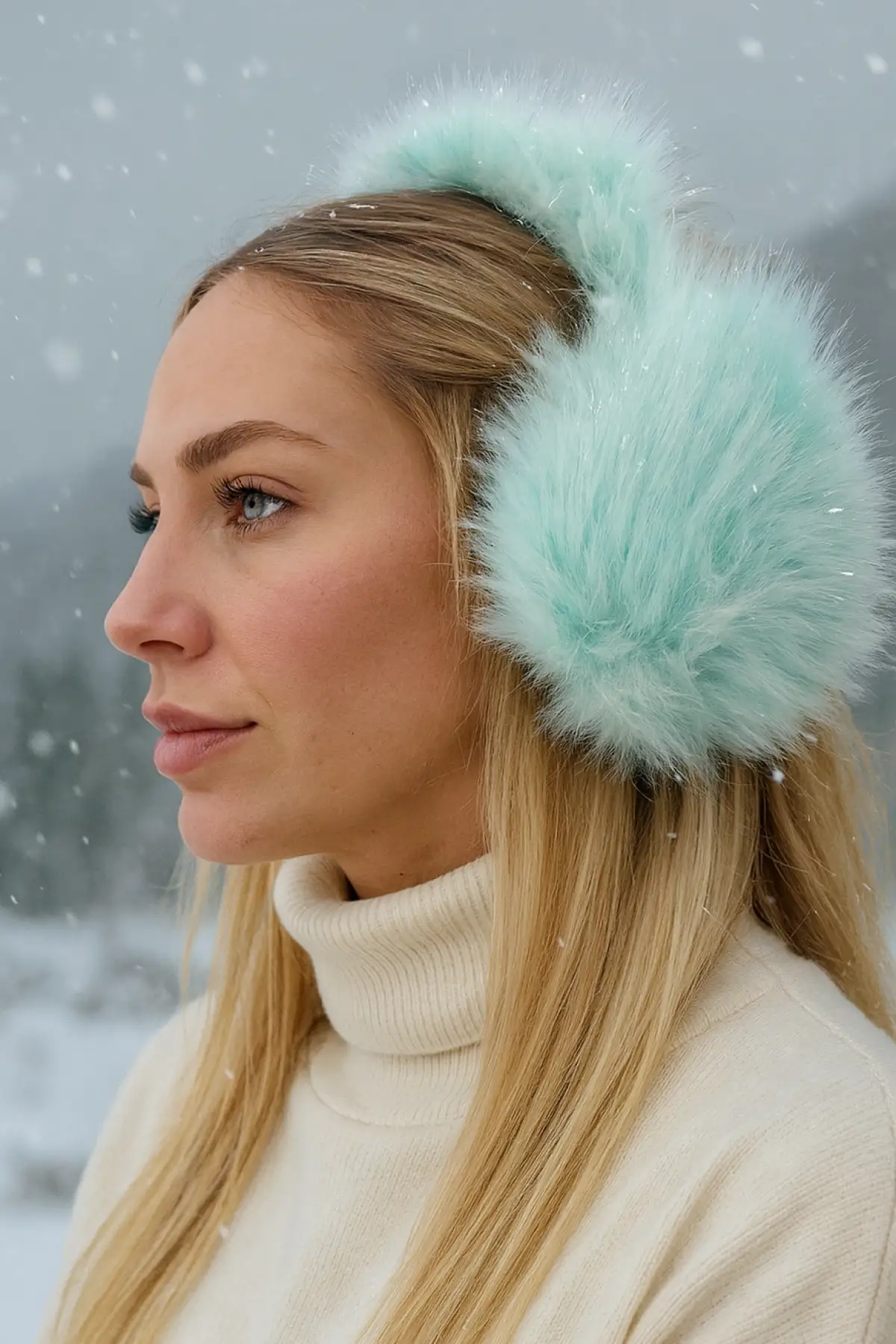 Turkuaz Renk Simli Peluş Kulaklık